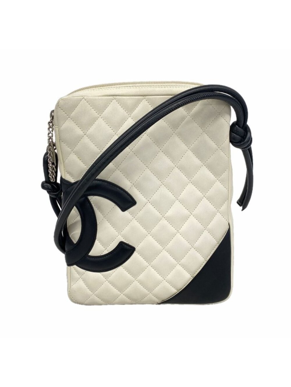 Chanel Shoulder Bag Cambon Lambskin White Black Silver